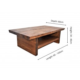 Rustic wooden coffee table with shelf – handmade & sturdy, crafted in the UK with a natural wax finish