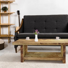 Rustic wooden coffee table with shelf – handmade & sturdy, crafted in the UK with a natural wax finish