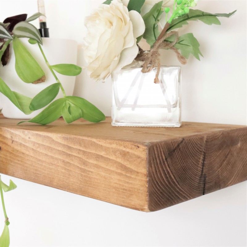 Flat Chunky Floating Shelf 9x3 – Rustic handmade wooden shelf with a modern floating design.