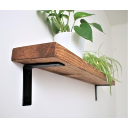Flat Shelf with Industrial Down Brackets 6x1.5 – Handmade rustic wooden shelf with metal brackets, crafted in the UK