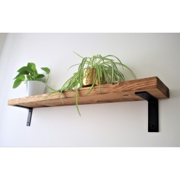 Flat Shelf with Industrial Down Brackets 6x2 – Handmade rustic wooden shelf with metal brackets, crafted in the UK