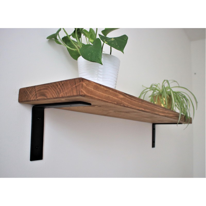 Flat wooden shelf 9x1.5 with industrial down brackets