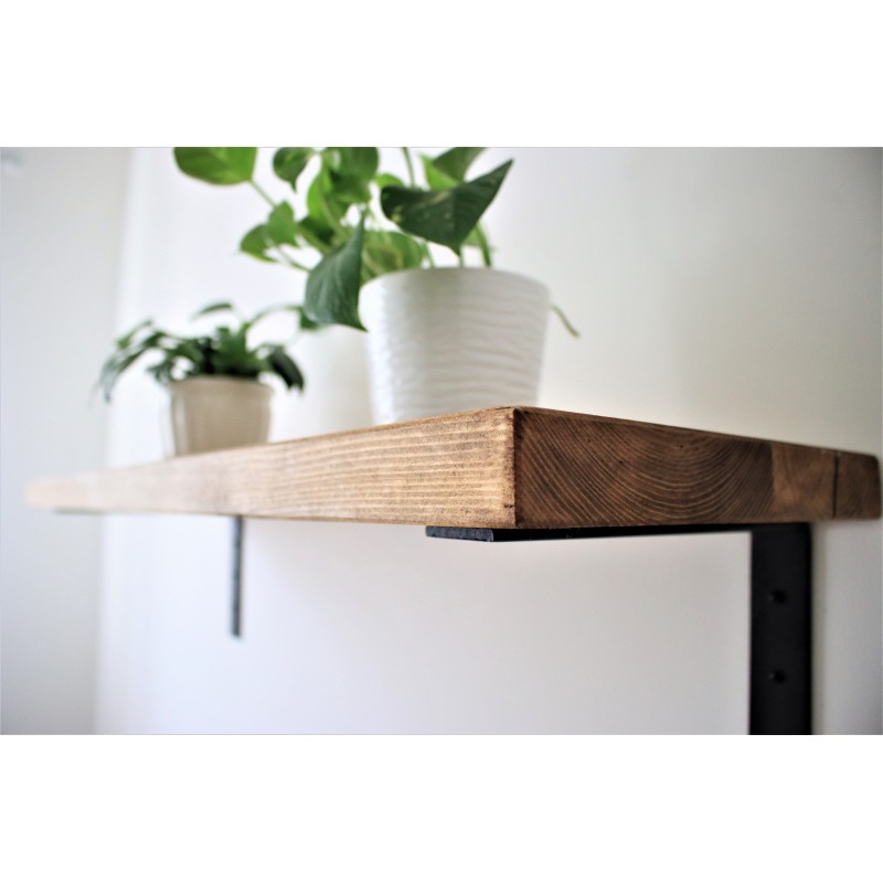 Flat wooden shelf 12x2 with industrial brackets
