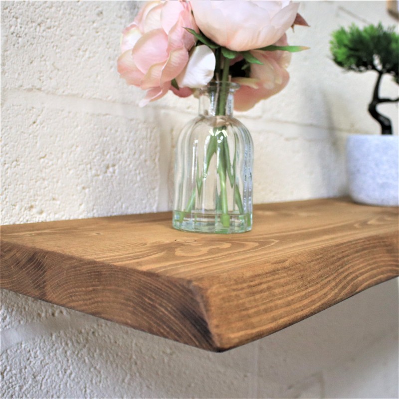 Live Edge Floating Shelf 12x2 – Handmade rustic wooden floating shelf with a natural live edge design, crafted in the UK