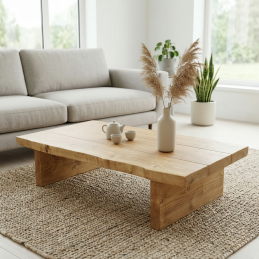 Rustic wooden coffee table – handmade & sturdy with a natural wax finish, crafted in the UK