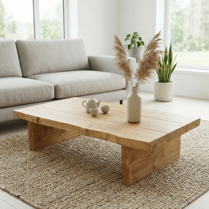 Rustic wooden coffee table – handmade & sturdy with a natural wax finish, crafted in the UK